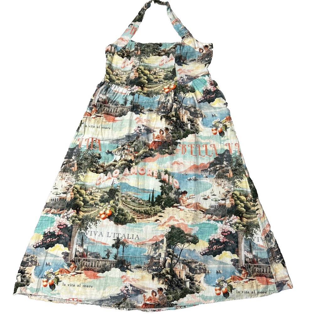 Italian Scenic Print Halter Sundress